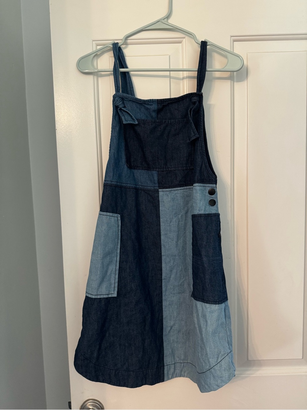 adidas Patchwork Denim Jumper Dress in Two-Tone Blue
